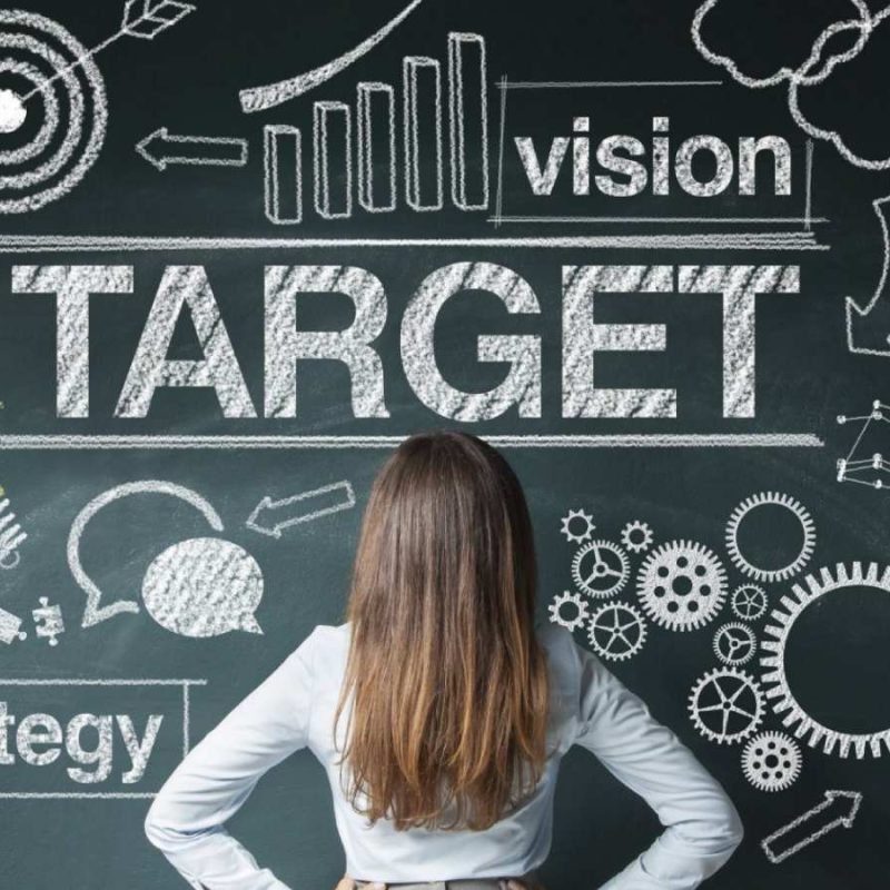 Chalkboard drawing of vision, target and strategy