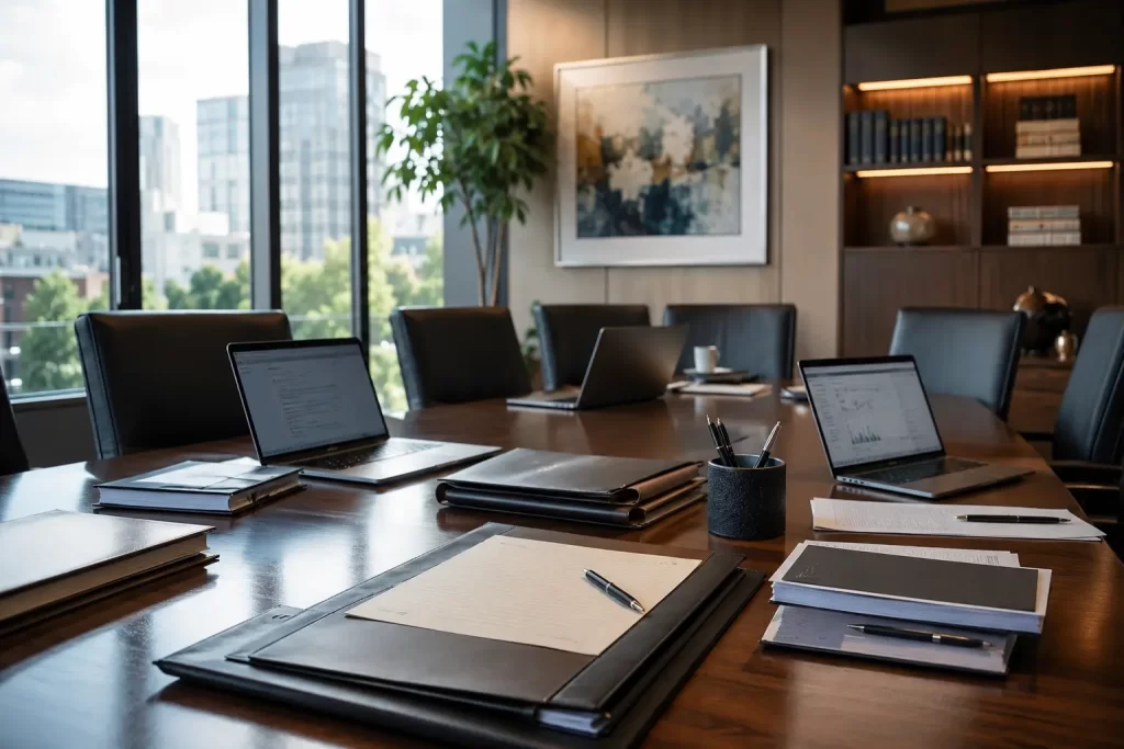 Lawyers building internal visibility and referral relationships through professional collaboration at a law firm