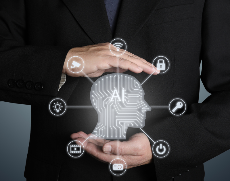 Hands holding a glowing AI icon