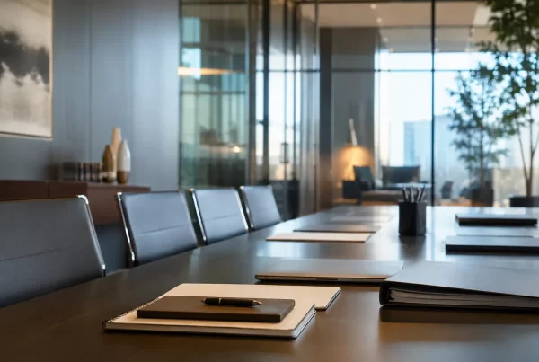 Law firm professionals discussing a sustainable business development strategy during a team planning session